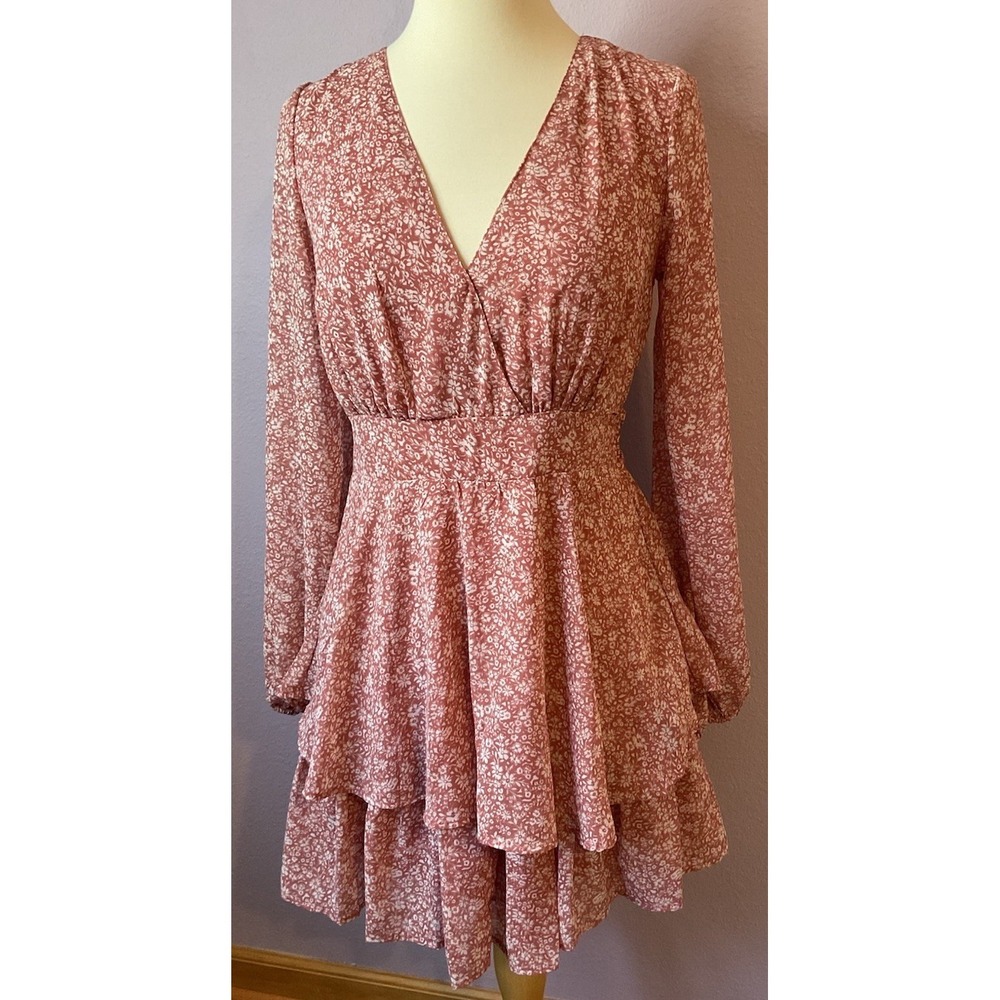 Japna Pink Floral Print Cottage Core Cottagecore Mini Ruffle Dress Size‎ Small